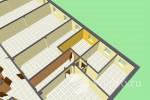3D модель планировки и расположения офисного помещения. Предлагаемое к продаже помещение 17,2 м. отмечено желтым цветом.